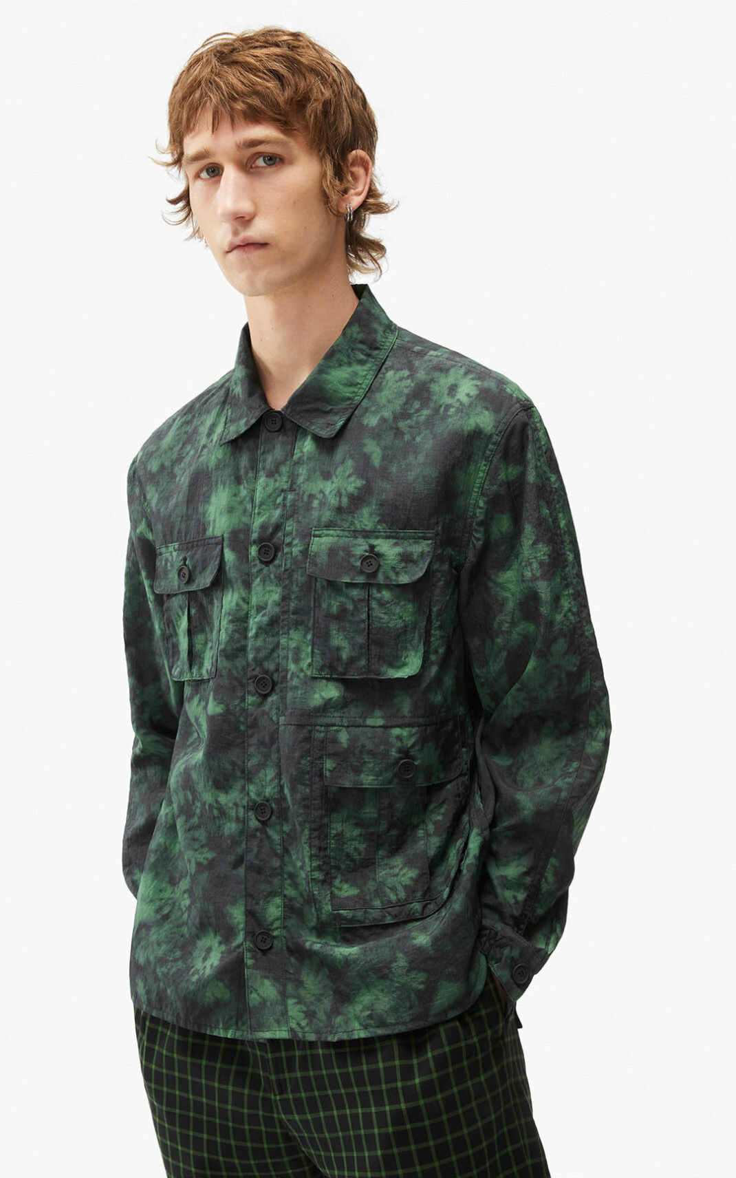 Kenzo Ghost Flower Shirt Deep Green For Mens 4623ZSLBO